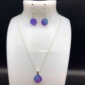 Purple Resin Glitter Rhinestone Jewelry Set- Necklace and Earrings